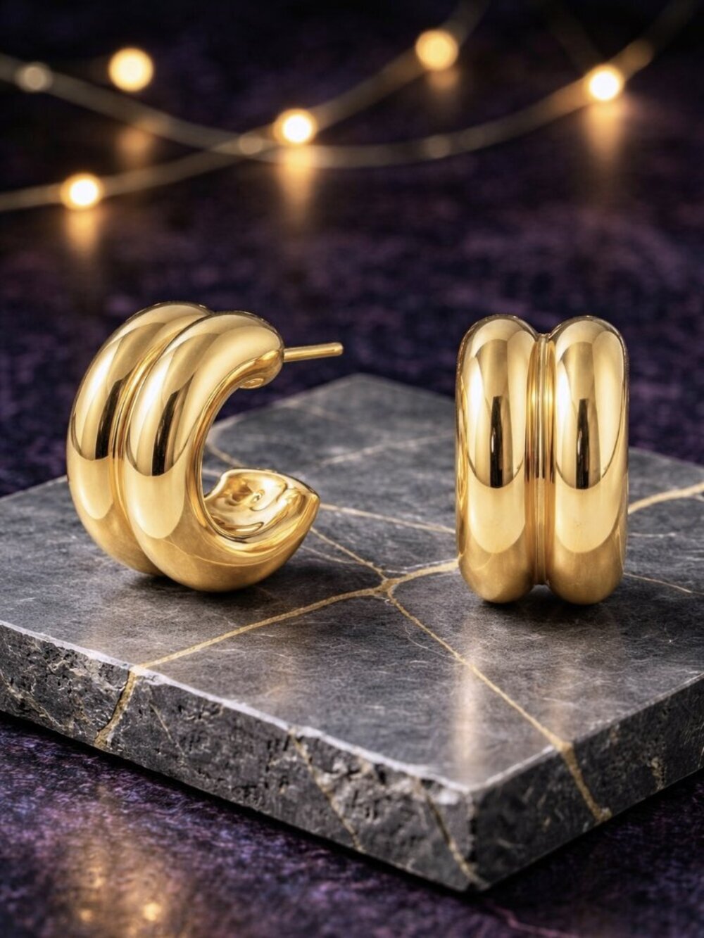 Chunky Dome C Hoop Earrings 18K Gold Plated 316L SS 0.8" Mob Wife Old Money NWT